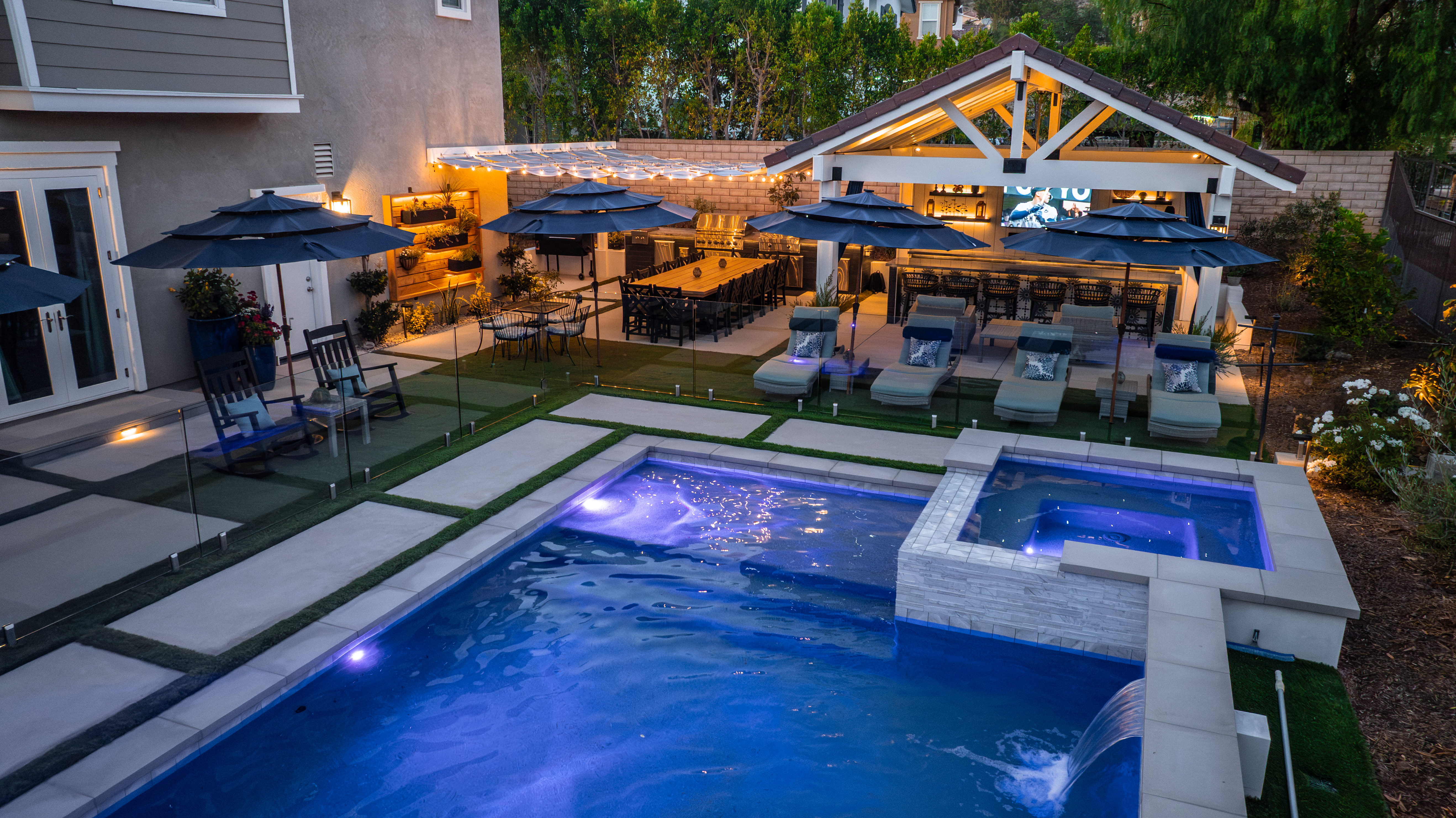 Central Coast custom pool and backyard design with spa and entertainment space