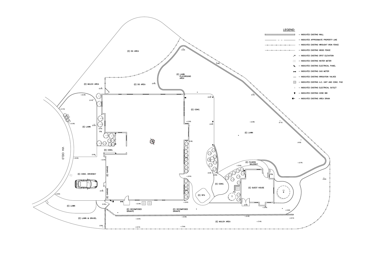 Landscape design concept plan showing pool and backyard layout with materials and planting design