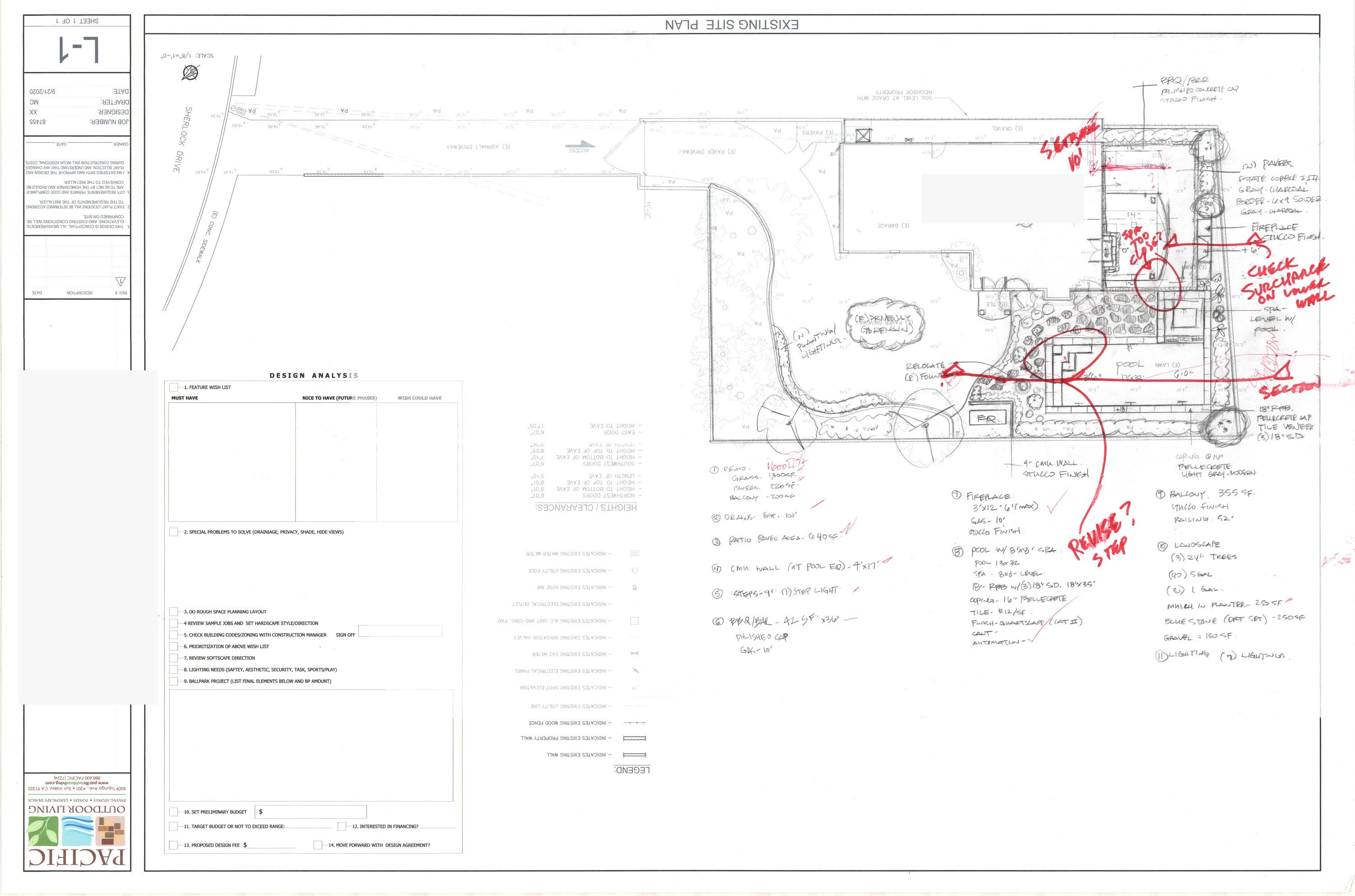 Design proposal sketches with client notes and annotations