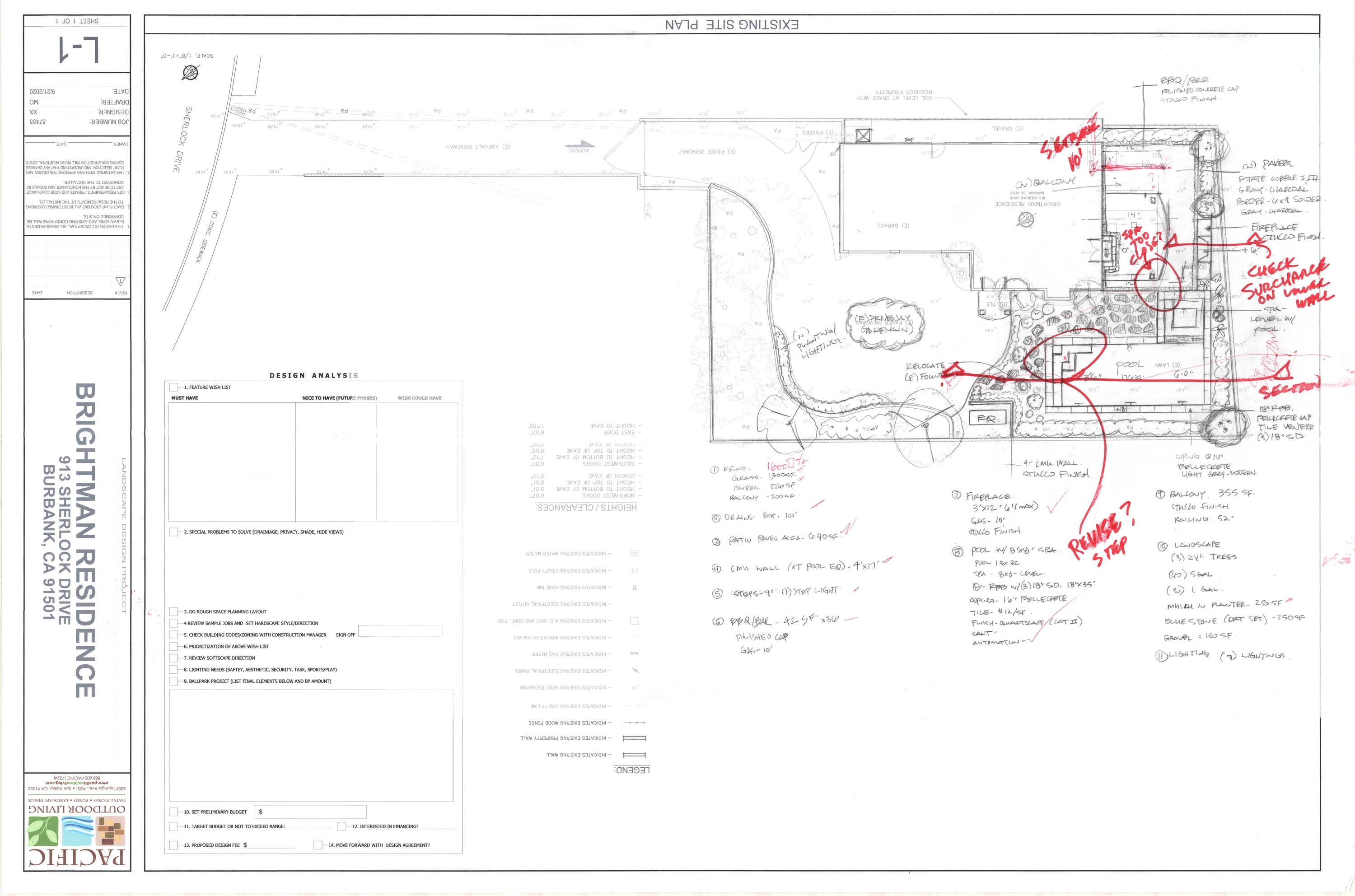 Design proposal sketches with client notes and annotations
