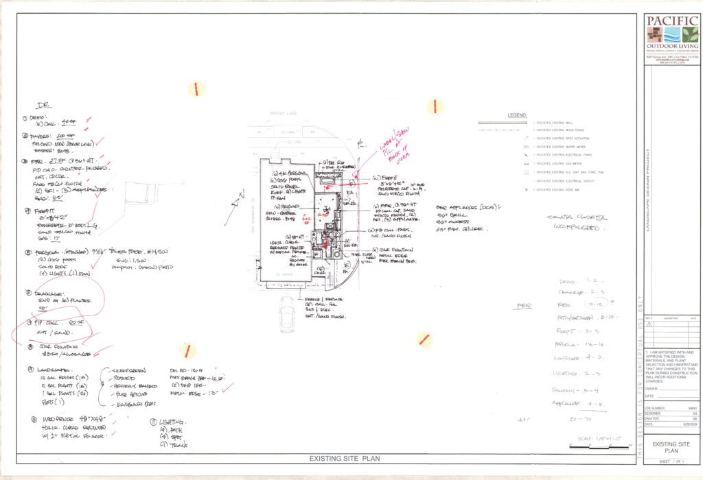 Hand-drawn design sketch for small space area layout by Pacific Outdoor Living