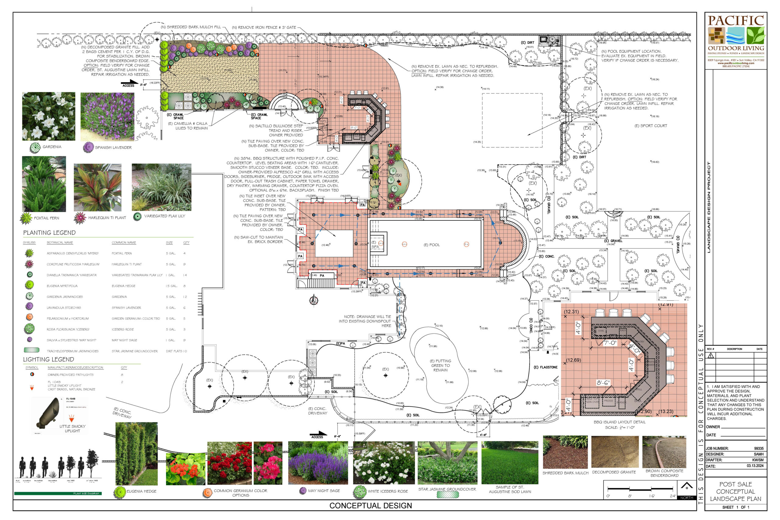 Conceptual landscape design plan with pool, outdoor kitchen, and patio in Pasadena created by Pacific Outdoor Living