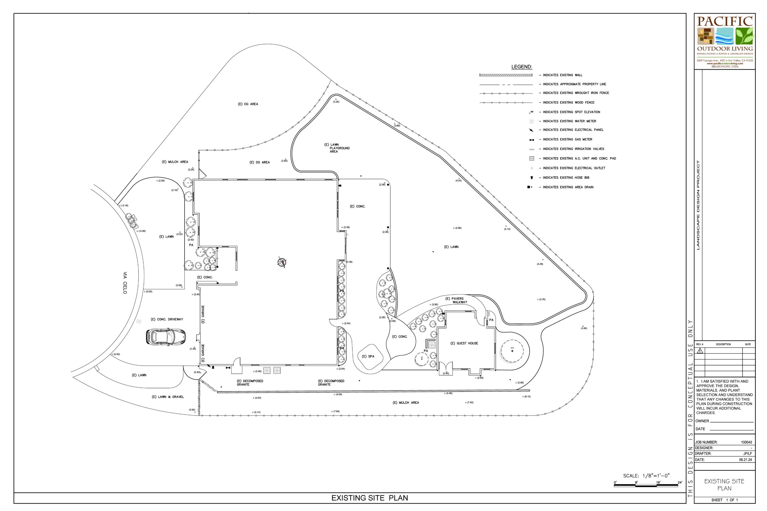 Existing site plan showing current backyard layout for landscape design project