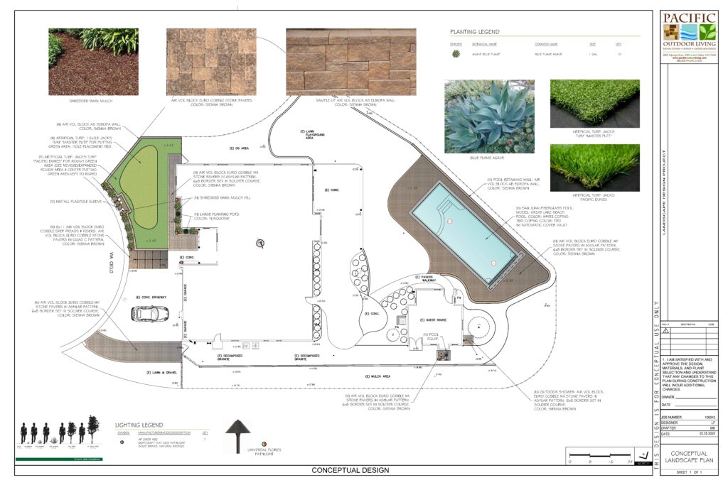 Conceptual landscape design plan showing backyard area layout by Pacific Outdoor Living