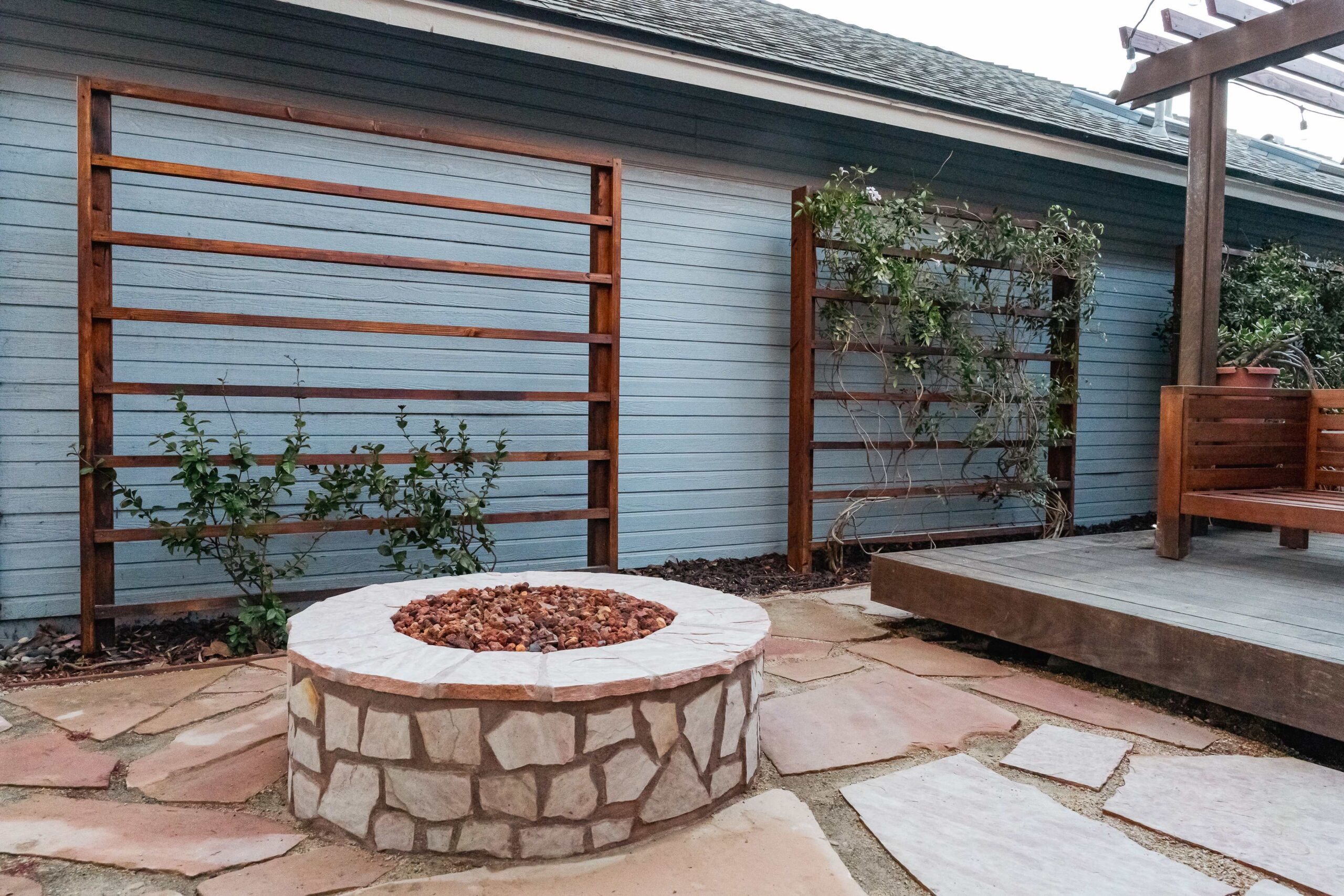 Flagstone Patio with Fire Pit and Water Feature