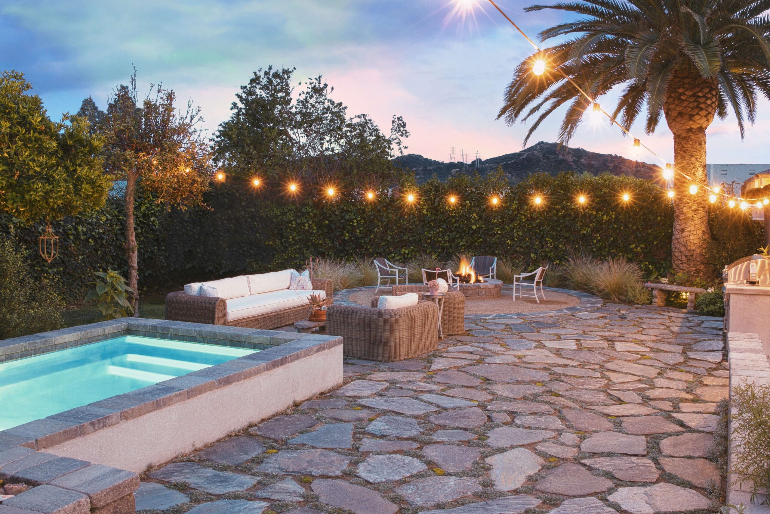 Handcrafted stone veneer detail on a Mediterranean landscape wall