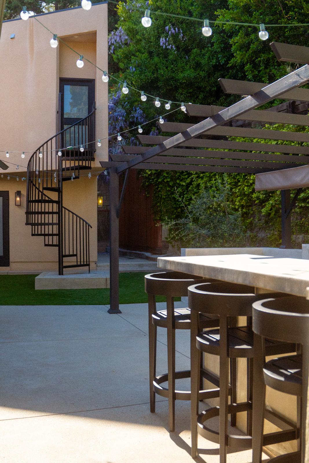 Studio City entertainment space with modern shade structures and seating