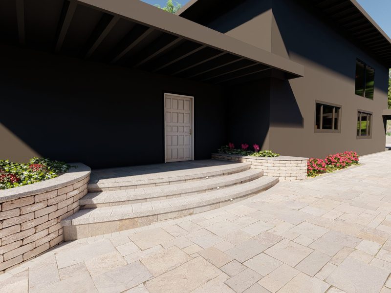 3D landscape design rendering showing driveway created by Pacific Outdoor Living