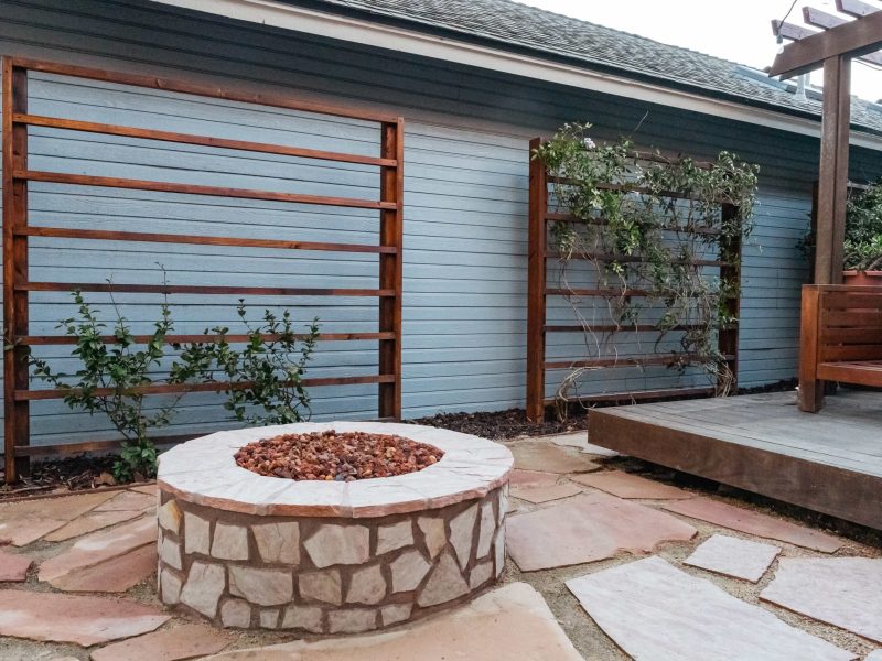 Flagstone Patio with Fire Pit and Water Feature