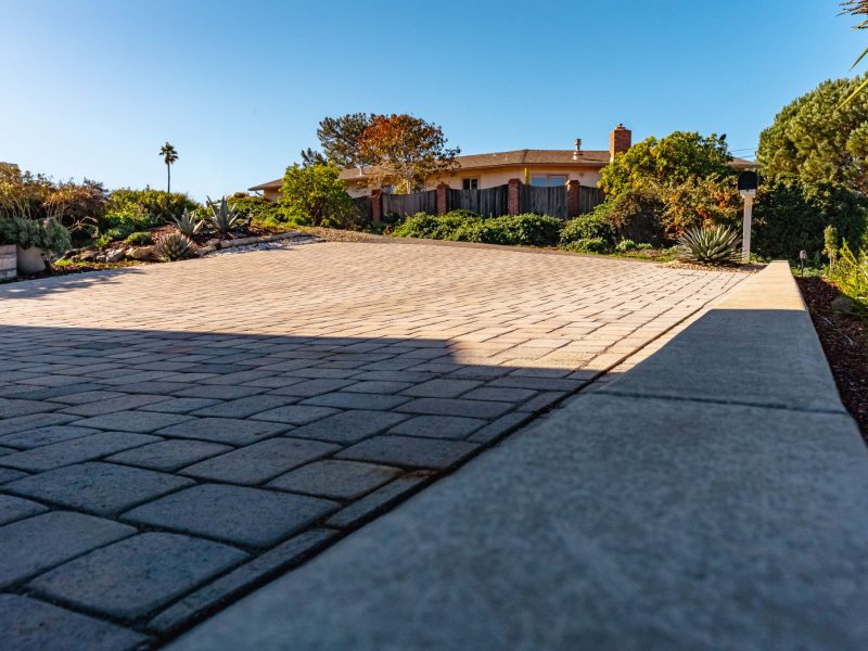 Sloped interlocking concrete paver driveway in Morro Bay designed for durability and coastal drainage.